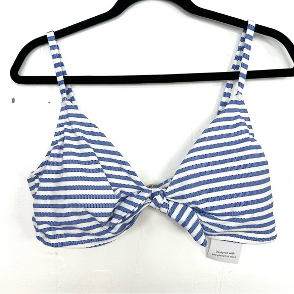 NWT Time & Tru Swim Bikini Top Blue White Striped Tie Front XL - Picture 1 of 4
